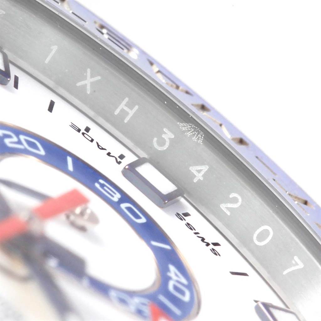 The image shows a close-up of the dial, bezel, and partly visible minute markers of a Rolex Yacht-Master 116680 Men's Stainless Steel White Dial 116680 Men's Stainless Steel White Dial.