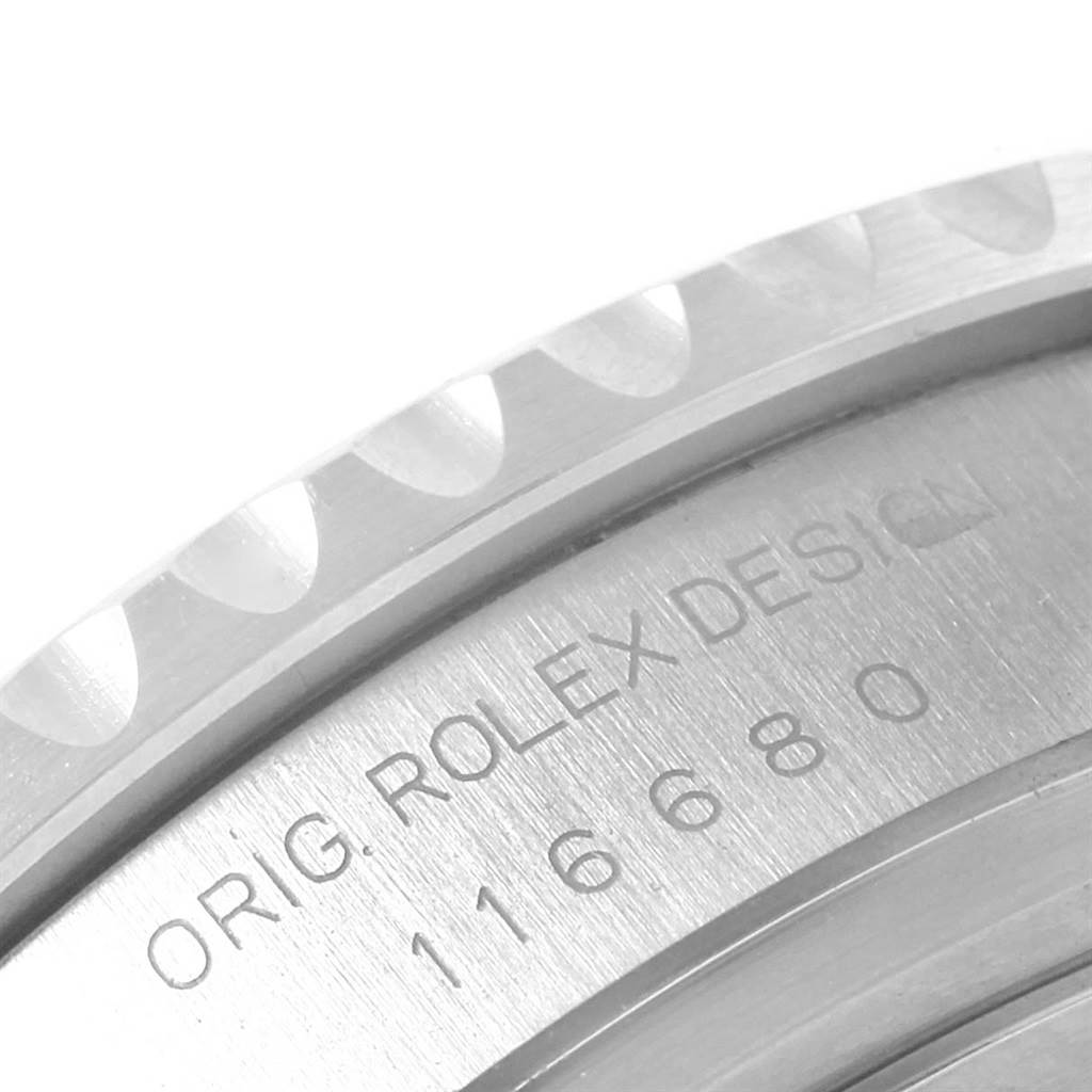 The image shows a close-up of the case back and part of the bezel of the Rolex Yacht-Master 116680 Men's Stainless Steel White Dial 116680 Men's Stainless Steel White Dial, displaying the model number.