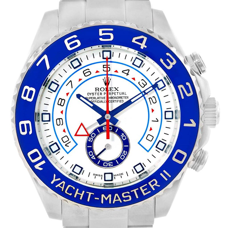 Rolex Yachtmaster II Stainless Steel Blue Bezel Mens Watch 116680 Box Papers SwissWatchExpo