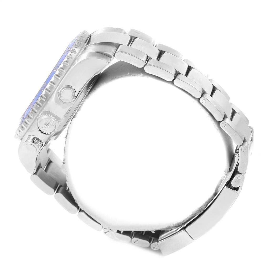 The image shows a side view of the Rolex Yacht-Master 116680 Men's Stainless Steel White Dial 116680 Men's Stainless Steel White Dial watch displaying its case, crown, and bracelet.