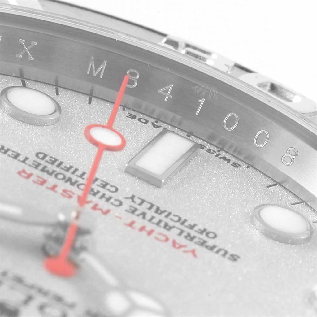 This image shows a close-up angle of the Rolex Yacht-Master 16622 Men's Stainless Steel Silver Dial 16622 Men's Stainless Steel Silver Dial watch face, featuring the second hand and partial dial details.