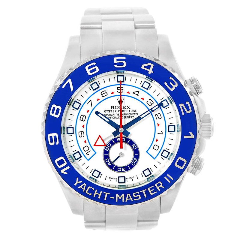 Rolex Yachtmaster II Blue Bezel Steel Mens Watch 116680 Box Papers SwissWatchExpo