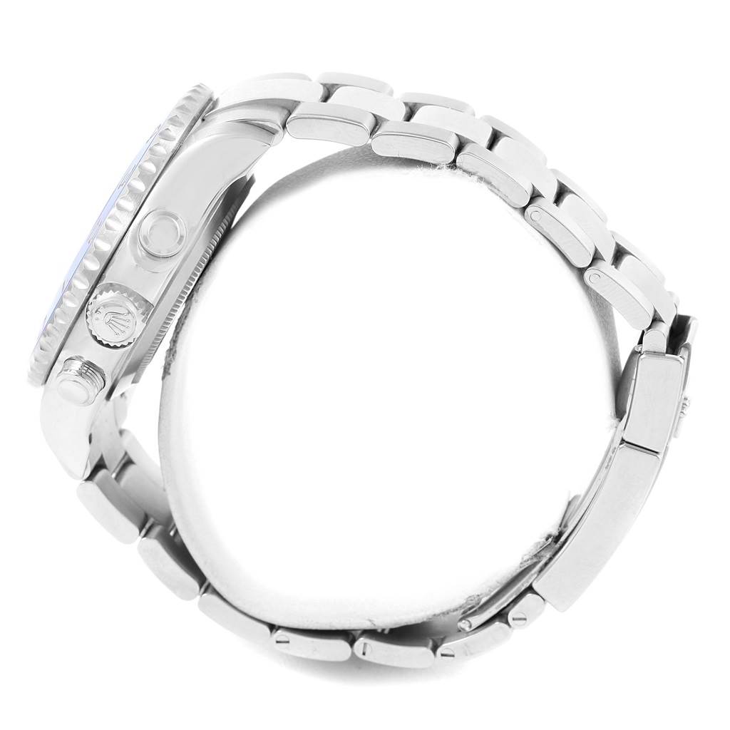 The image shows a side view of the Rolex Yacht-Master 116680 Men's Stainless Steel White Dial 116680 Men's Stainless Steel White Dial watch, highlighting the bracelet and crown.