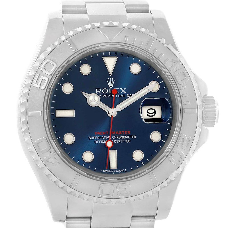 Rolex Yachtmaster Steel Platinum Blue Dial Mens Watch 116622 SwissWatchExpo