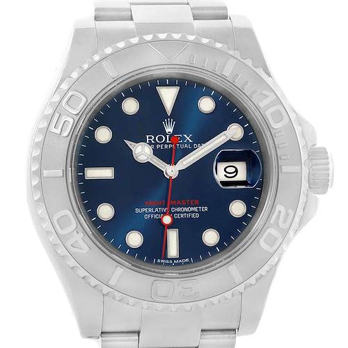 Photo of Rolex Yachtmaster Steel Platinum Blue Dial Mens Watch 116622 Box Papers