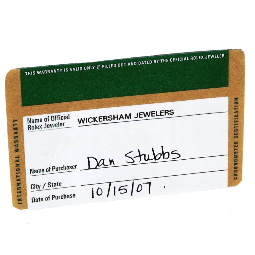 The image shows an official Rolex warranty card, associated with the Yacht-Master model.