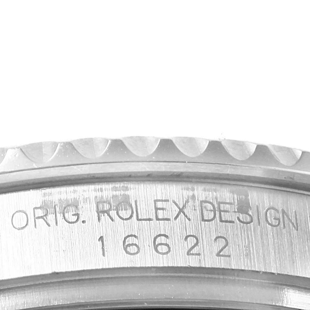 The image shows a close-up of the serial number engraving on the case side of a Rolex Yacht-Master 16622 Men's Stainless Steel Silver Dial 16622 Men's Stainless Steel Silver Dial watch.