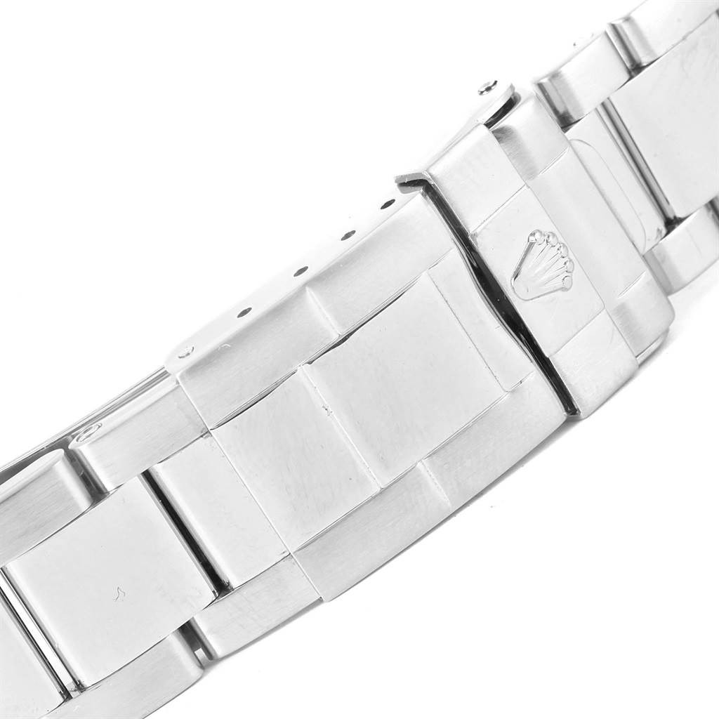 The image shows a close-up side view of the clasp and links of the stainless steel bracelet of a Rolex Yacht-Master 16622 Men's Stainless Steel Silver Dial 16622 Men's Stainless Steel Silver Dial watch.