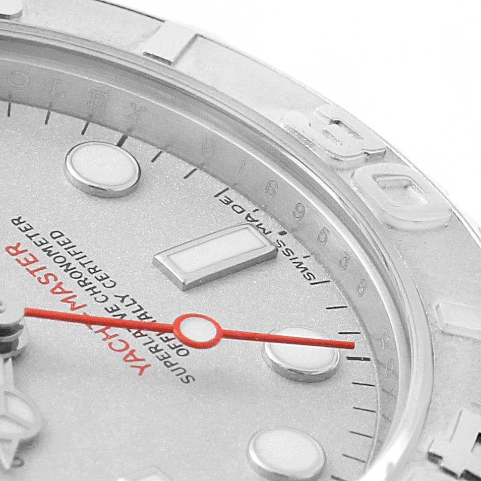 The image shows a close-up of the dial and bezel of a Rolex Yacht-Master 168622 Men's Stainless Steel Silver Dial 168622 Men's Stainless Steel Silver Dial watch.