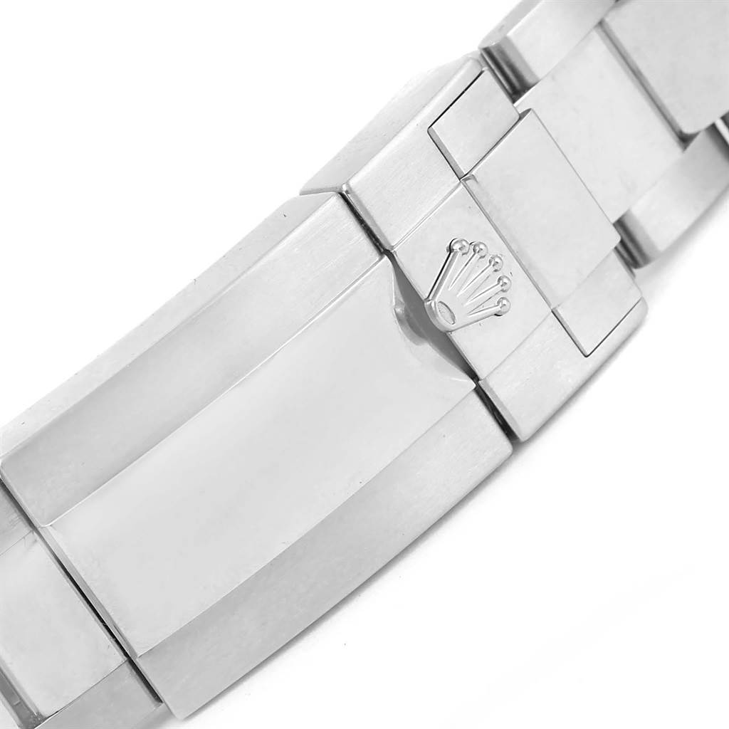 This image shows a close-up of the clasp on the bracelet of a Rolex Yacht-Master 116622 Men's Stainless Steel Silver Dial 116622 Men's Stainless Steel Silver Dial watch.