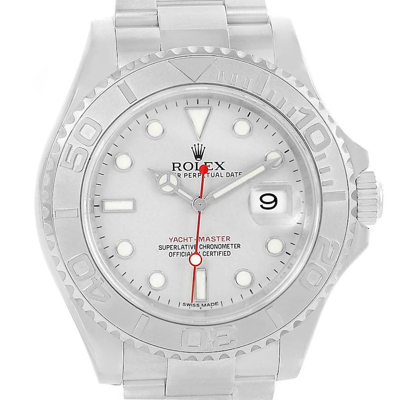 Rolex Yachtmaster 40 Steel Platinum Dial Bezel Mens Watch 116622 SwissWatchExpo