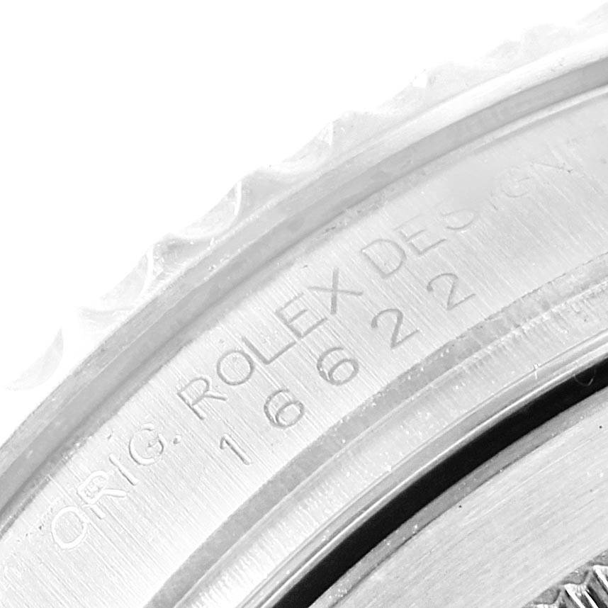 The image shows a close-up angle of the case back edge with the model number "16622" on a Rolex Yacht-Master 16622 Men's Stainless Steel Silver Dial 16622 Men's Stainless Steel Silver Dial watch.