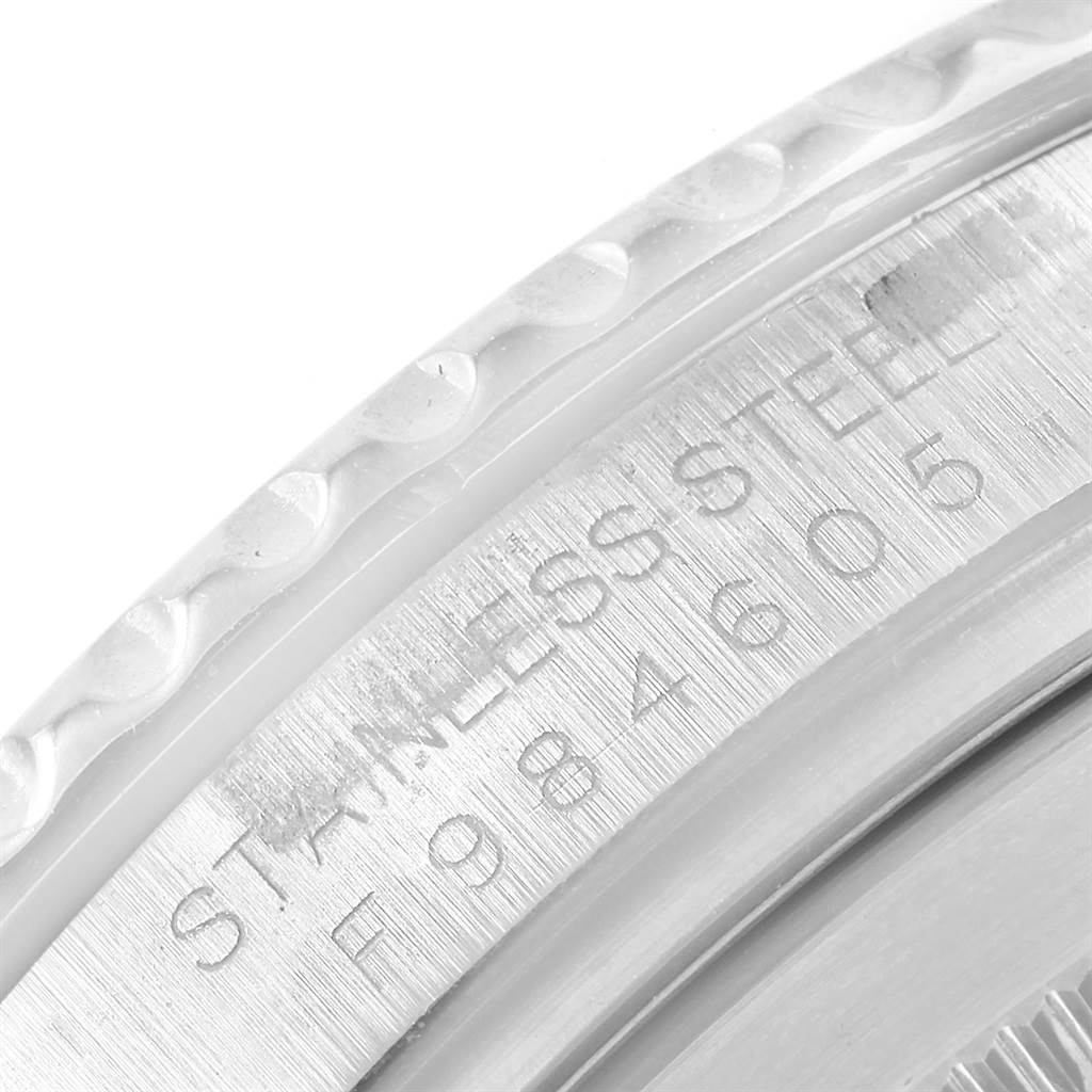 This close-up image shows the stainless steel caseback of a Rolex Yacht-Master 16622 Men's Stainless Steel Silver Dial 16622 Men's Stainless Steel Silver Dial watch, highlighting model and serial numbers.