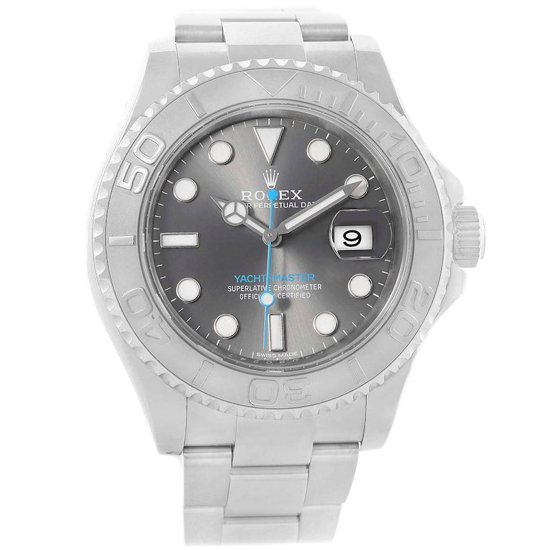 Rolex Yachtmaster Rhodium Dial Steel Platinum Mens Watch 116622 Box ...