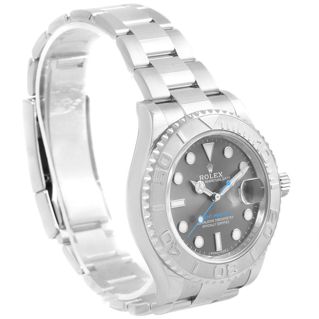 The Rolex Yacht-Master 116622 Stainless Steel Grey Dial 116622 Stainless Steel Grey Dial watch is shown at a slight angle, displaying the face, bezel, crown, and complete bracelet.