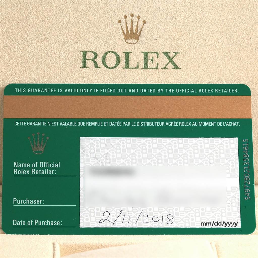 This image shows the guarantee card for a Rolex Yacht-Master 116622 Stainless Steel Grey Dial 116622 Stainless Steel Grey Dial watch.