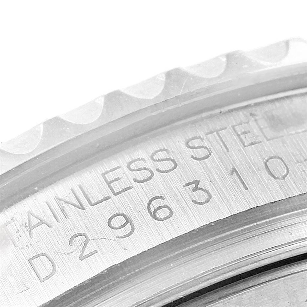 This close-up image shows the engraved stainless steel caseback of a Rolex Yacht-Master 16622 Men's Stainless Steel Silver Dial 16622 Men's Stainless Steel Silver Dial watch.
