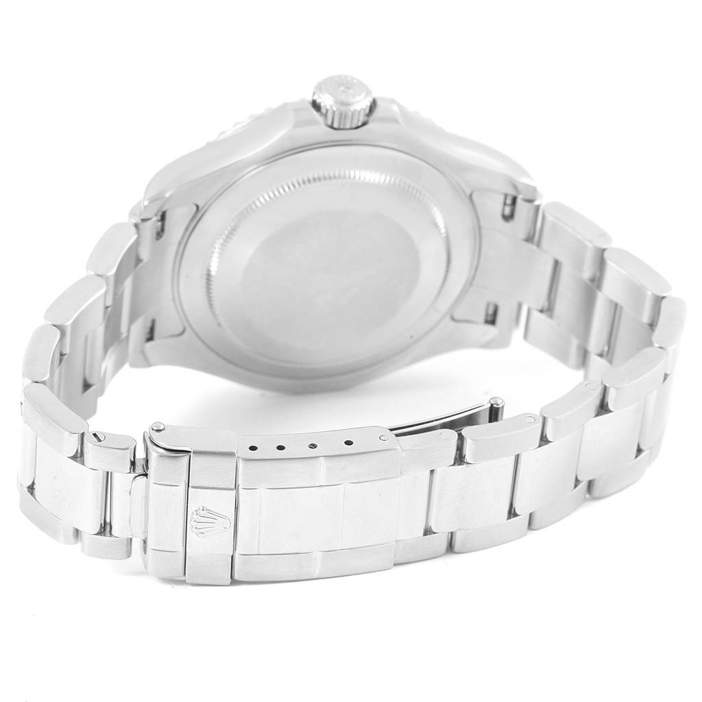 The image shows the back case and bracelet of a Rolex Yacht-Master 16622 Men's Stainless Steel Silver Dial 16622 Men's Stainless Steel Silver Dial watch at a slight top-rear angle.