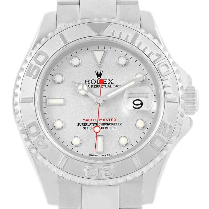 Rolex Yachtmaster Steel Platinum Dial Bezel Mens Watch 16622 Box Papers SwissWatchExpo
