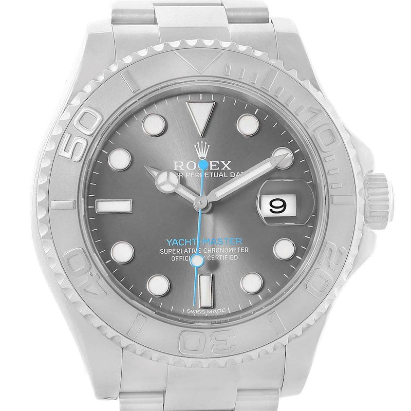 Rolex Yachtmaster Rhodium Dial Steel Platinum Blue Hand Watch 116622 SwissWatchExpo