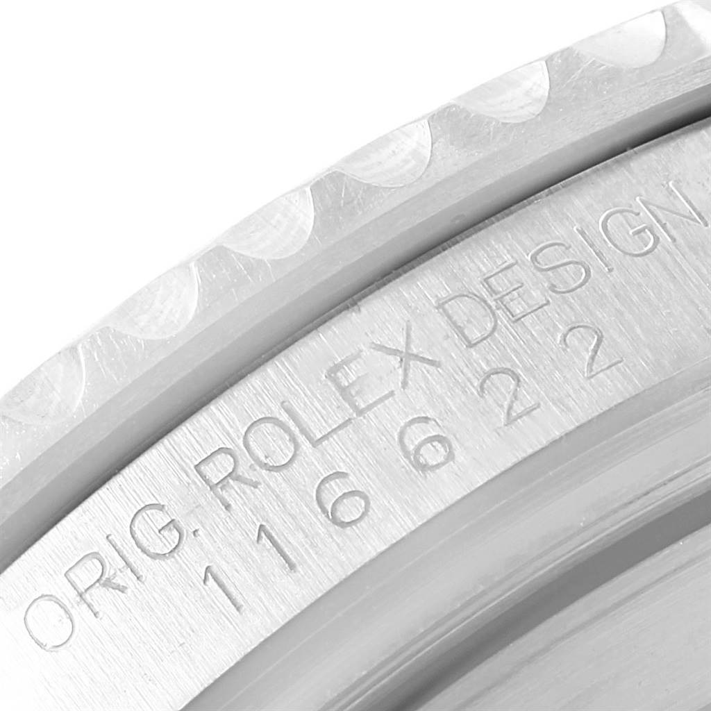 This close-up angle showcases the bezel and engraved serial number on the Yacht-Master model by Rolex.