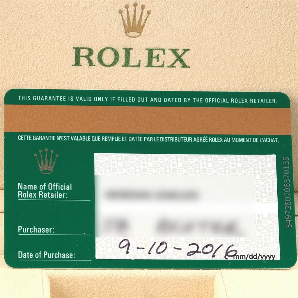 This image shows a Rolex guarantee card for the Yacht-Master model, indicating the name of the official retailer, purchaser, and date of purchase.