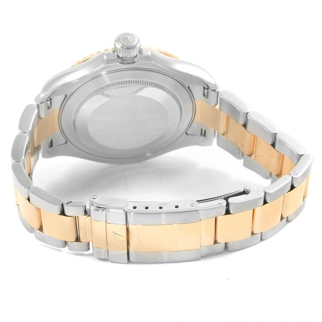 The image shows the back of the Rolex Yacht-Master 16623 Men's Stainless Steel White Dial 16623 Men's Stainless Steel White Dial watch, focusing on the case back and two-tone bracelet.