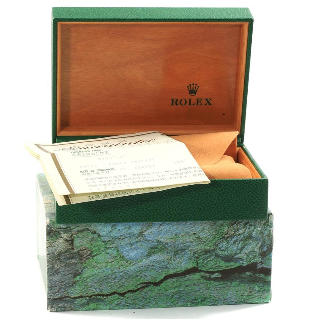 The image shows an open Rolex Yacht-Master 68623 Steel and Gold (two tone) White Dial 68623 Steel and Gold (two tone) White Dial watch box with papers and a cushion inside.