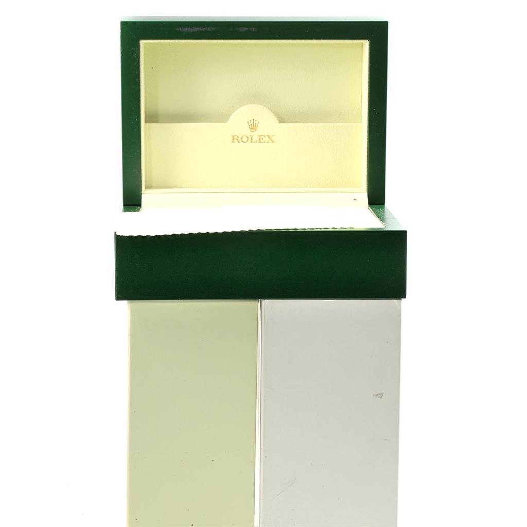 This image shows an open box for the Rolex Yacht-Master 16623 Men's Stainless Steel White Dial 16623 Men's Stainless Steel White Dial watch, with the lid lifted to reveal the interior.