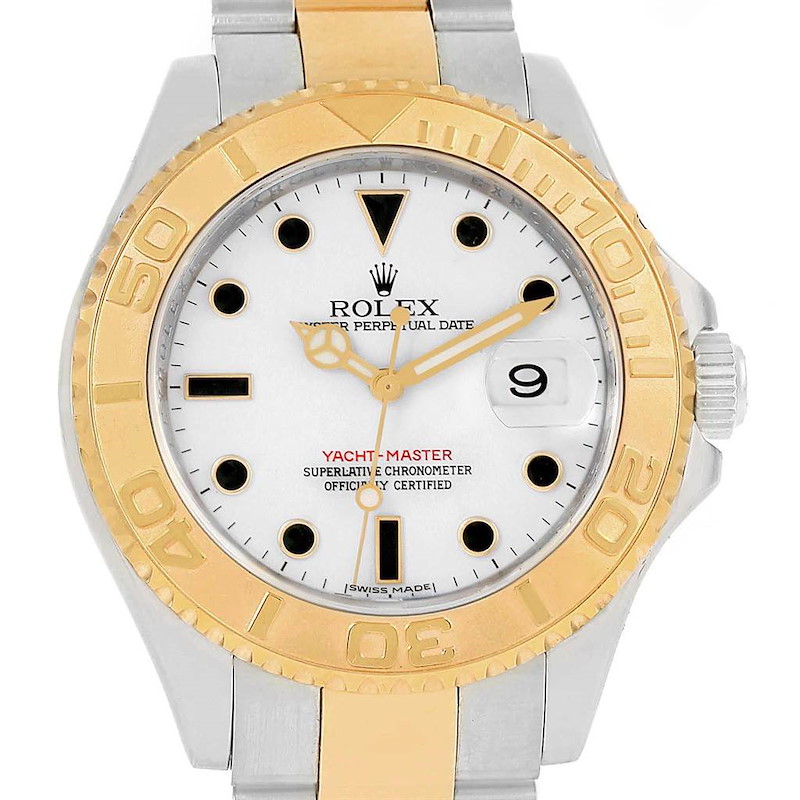 Rolex Yachtmaster Steel Yellow Gold White Dial Mens Watch 16623 SwissWatchExpo