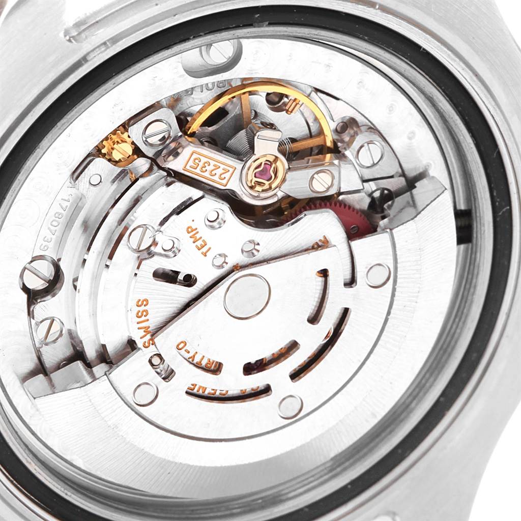 This close-up angle shows the inner mechanical movement of the Rolex Yacht-Master 168623 Men's Steel and Gold (two tone) Blue Dial 168623 Men's Steel and Gold (two tone) Blue Dial watch.