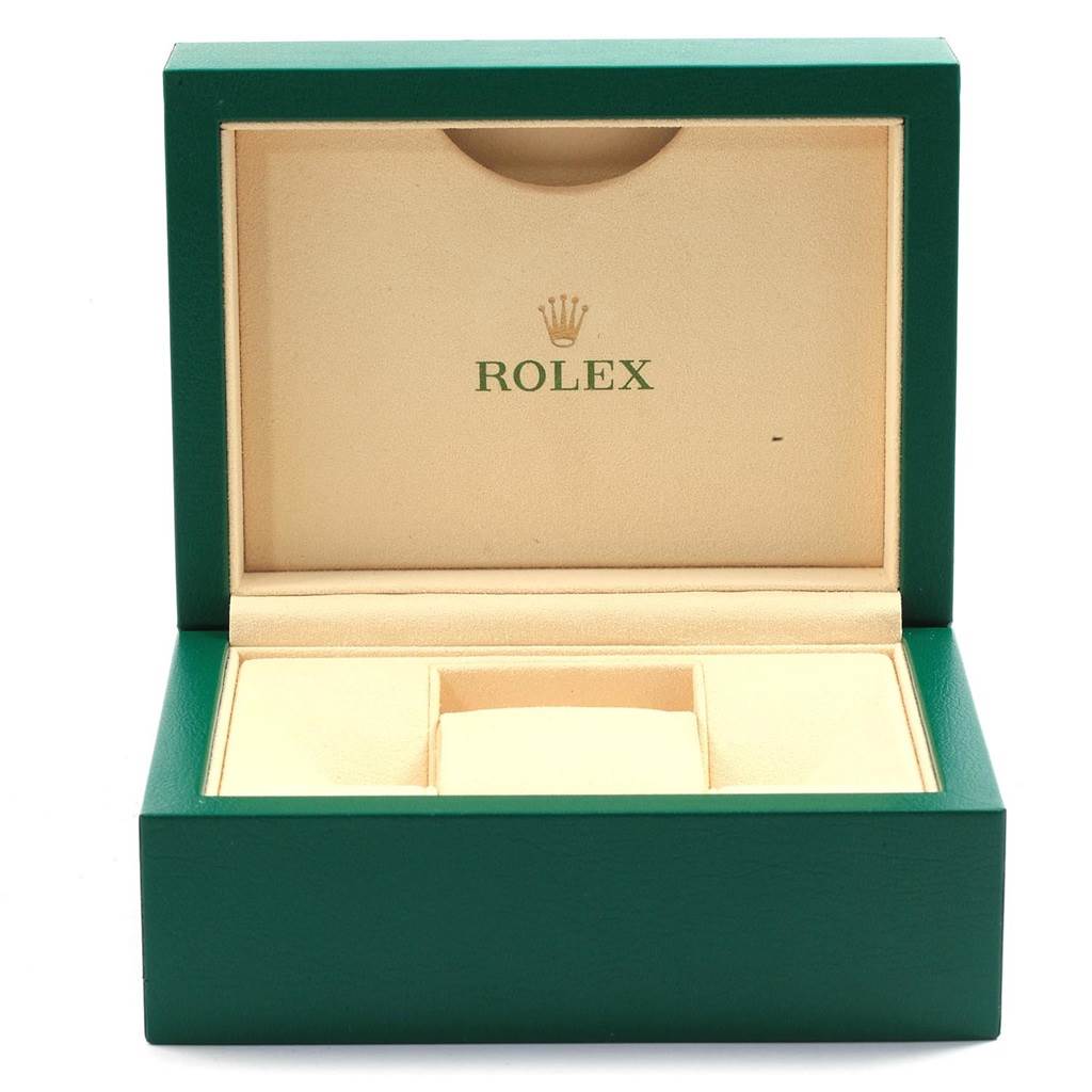 This image shows an open green Rolex watch box without the Yacht-Master model watch inside.