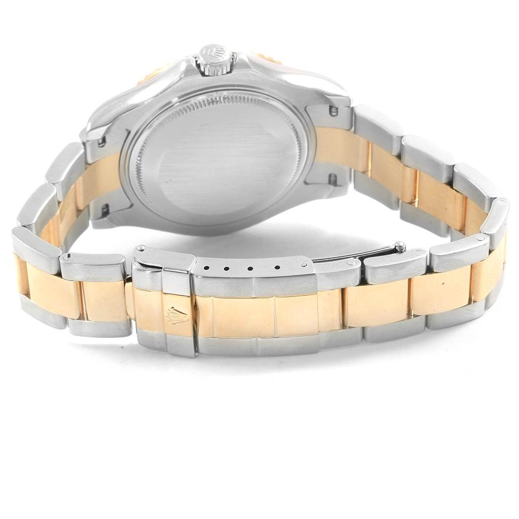 This image shows the back case and bracelet of the Rolex Yacht-Master 168623 Men's Steel and Gold (two tone) Grey Dial 168623 Men's Steel and Gold (two tone) Grey Dial watch at a slight angle.