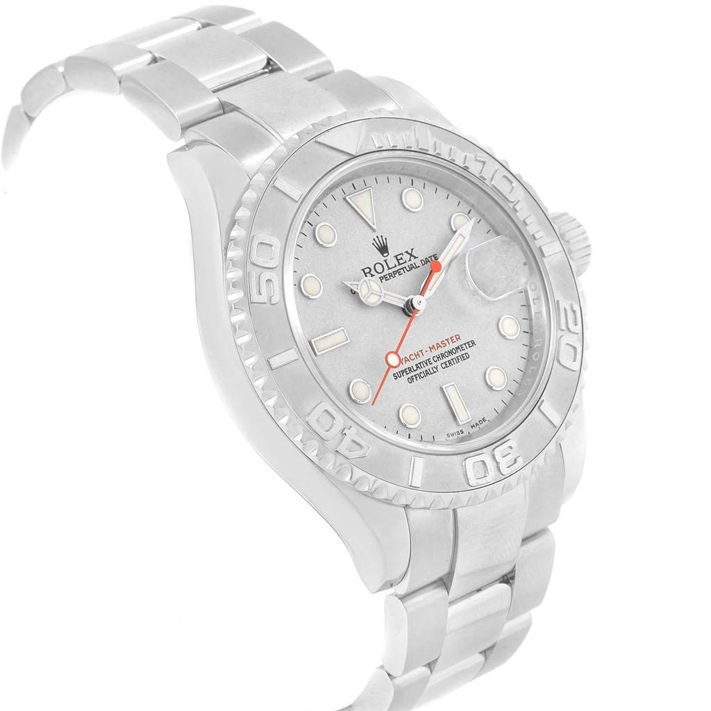 The image shows a Rolex Yacht-Master 16622 Men's Stainless Steel Silver Dial 16622 Men's Stainless Steel Silver Dial watch angled from the front-left, displaying the dial, bezel, and part of the bracelet.