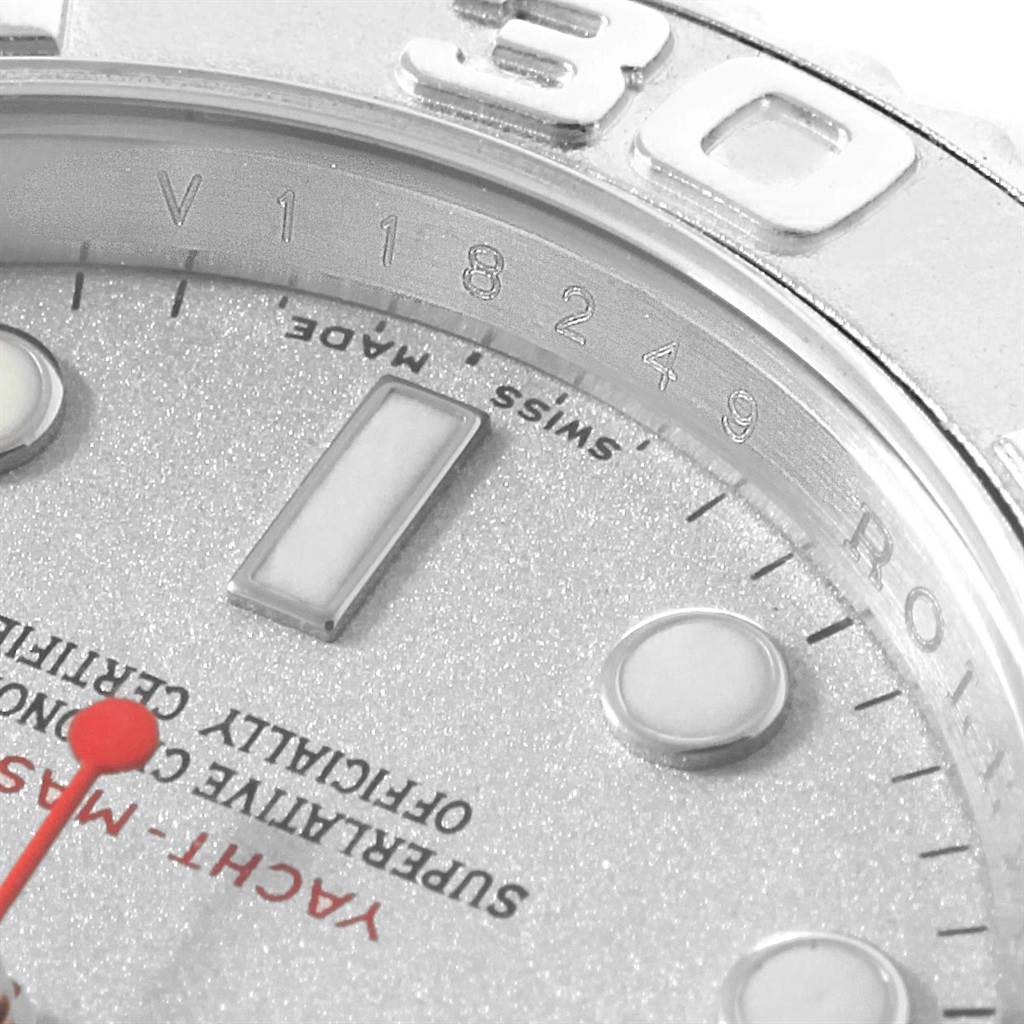 The image shows a close-up angle of the dial and bezel of a Rolex Yacht-Master 16622 Men's Stainless Steel Silver Dial 16622 Men's Stainless Steel Silver Dial watch.