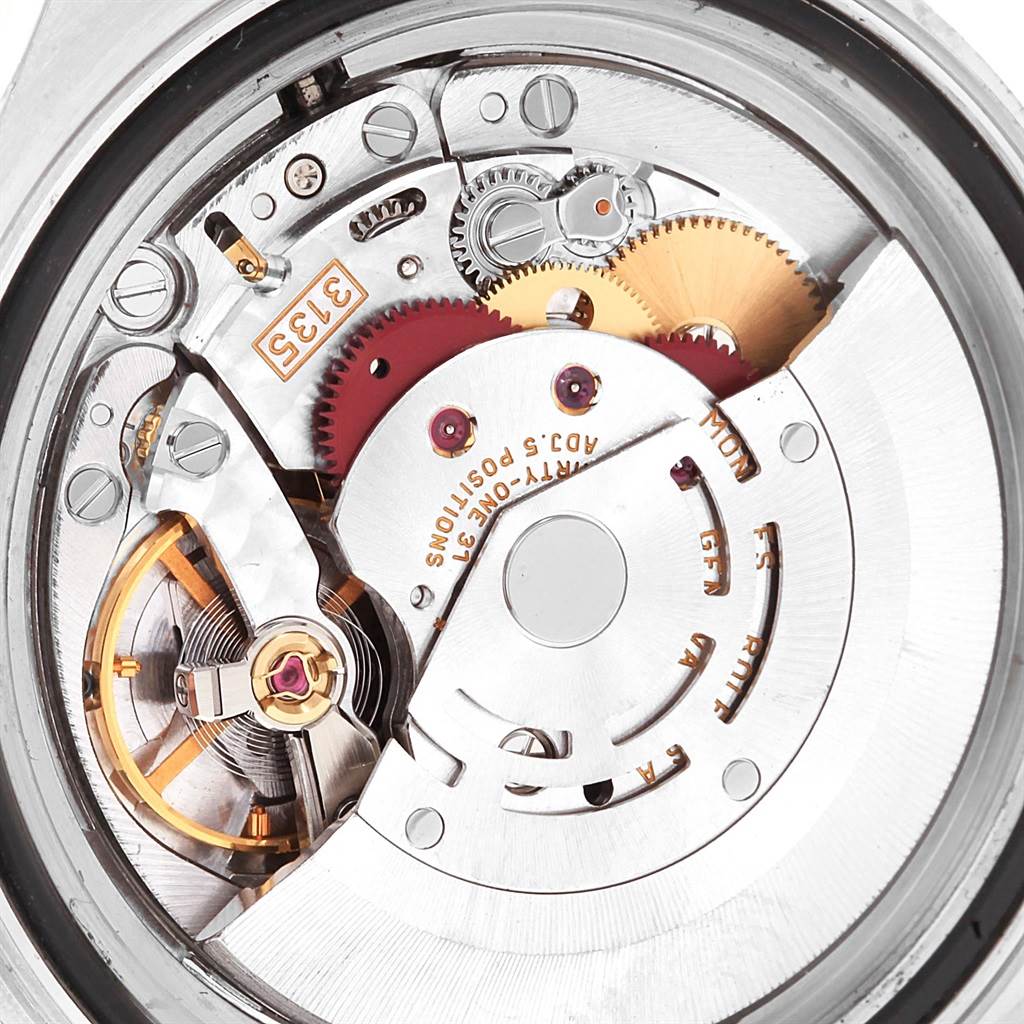 This image shows an angled close-up of the internal mechanical movement of a Rolex Yacht-Master 16622 Men's Stainless Steel Silver Dial 16622 Men's Stainless Steel Silver Dial watch.