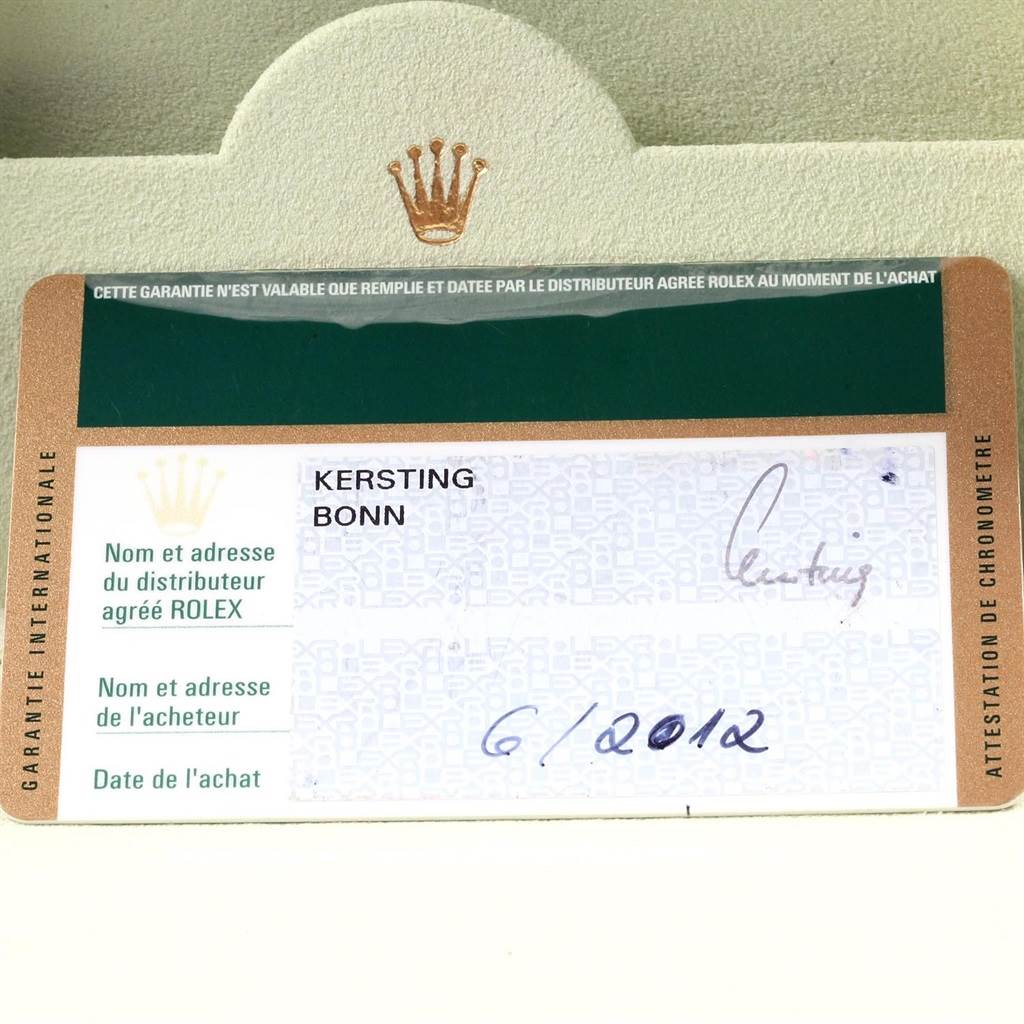 The image shows a warranty card for a Yacht-Master model by Rolex, highlighting dealer and purchase details.