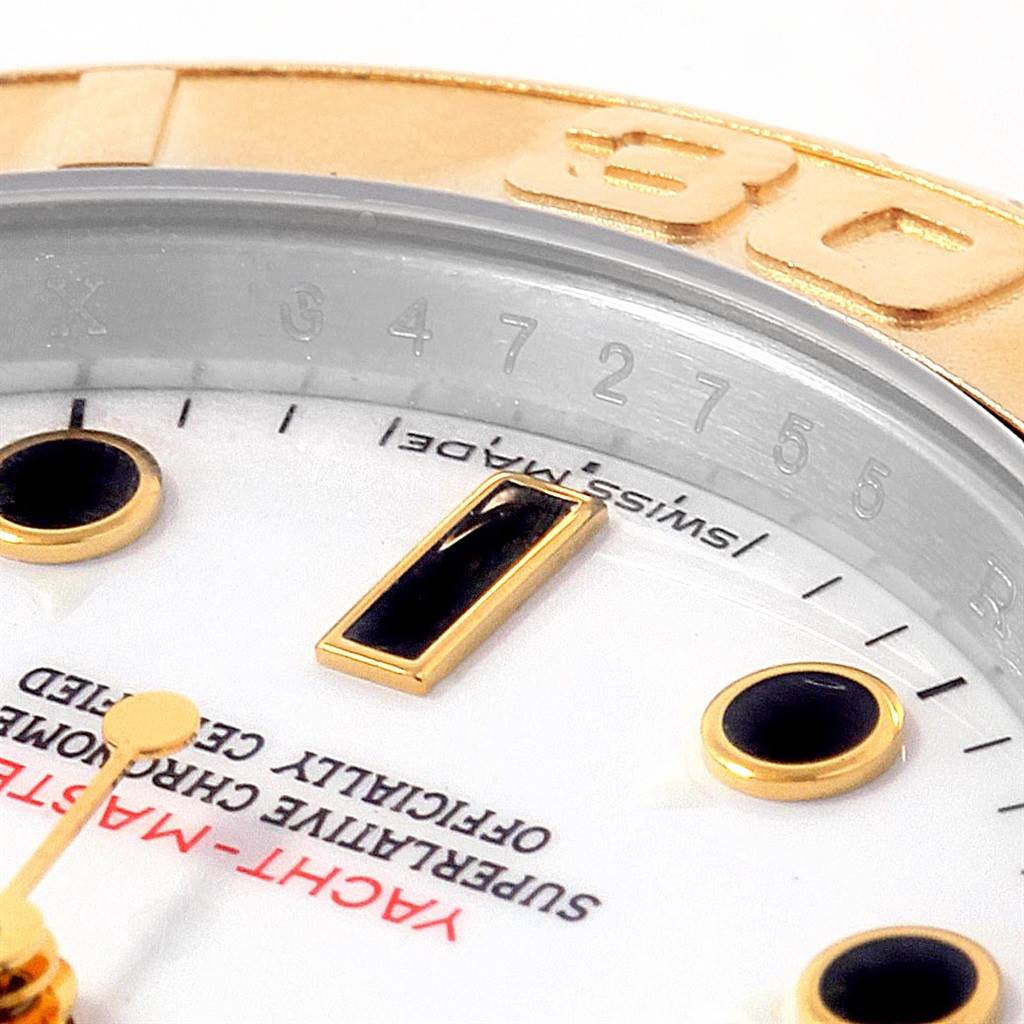 The close-up image shows the dial and part of the bezel of a Rolex Yacht-Master 16623 Men's Stainless Steel White Dial 16623 Men's Stainless Steel White Dial watch.