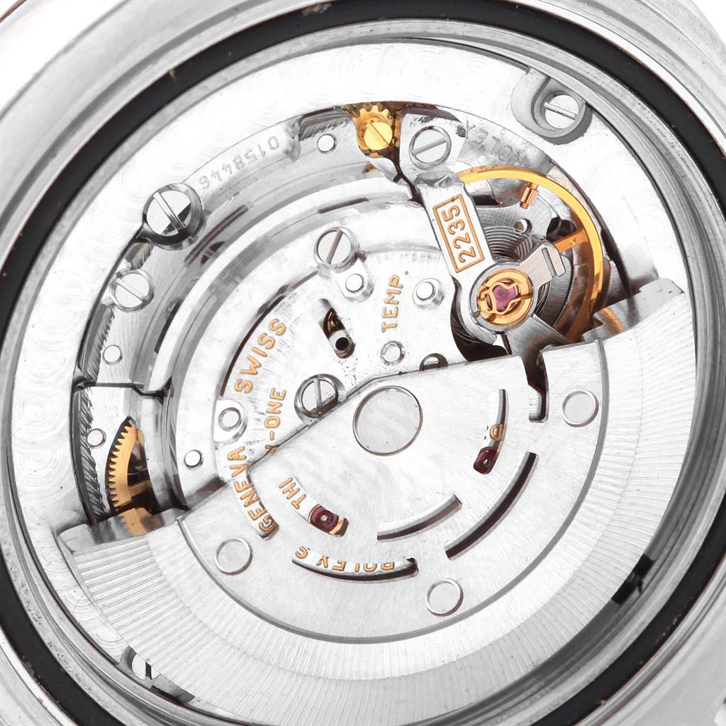 This close-up showcases the intricate movement mechanism of the Rolex Yacht-Master 168622 Men's Stainless Steel Silver Dial 168622 Men's Stainless Steel Silver Dial watch.