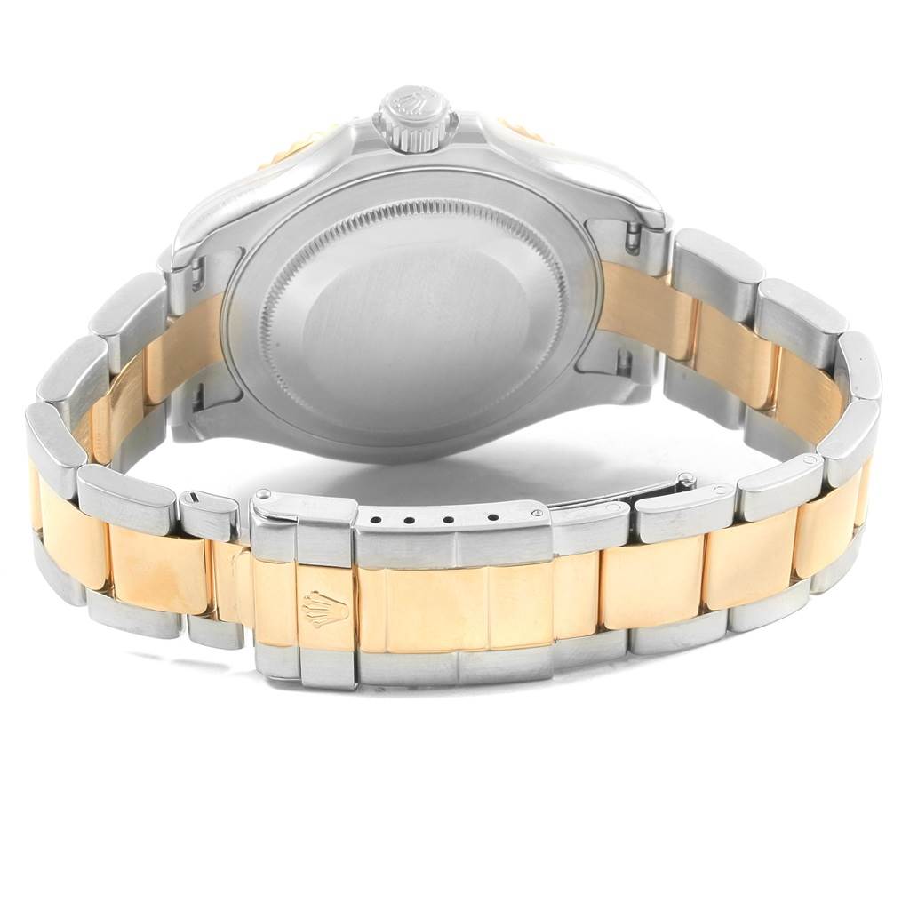 The image shows the rear view of the Rolex Yacht-Master 16623 Men
s Stainless Steel White Dial 16623 Men
s Stainless Steel White Dial watch, highlighting its case back, bracelet, and clasp.