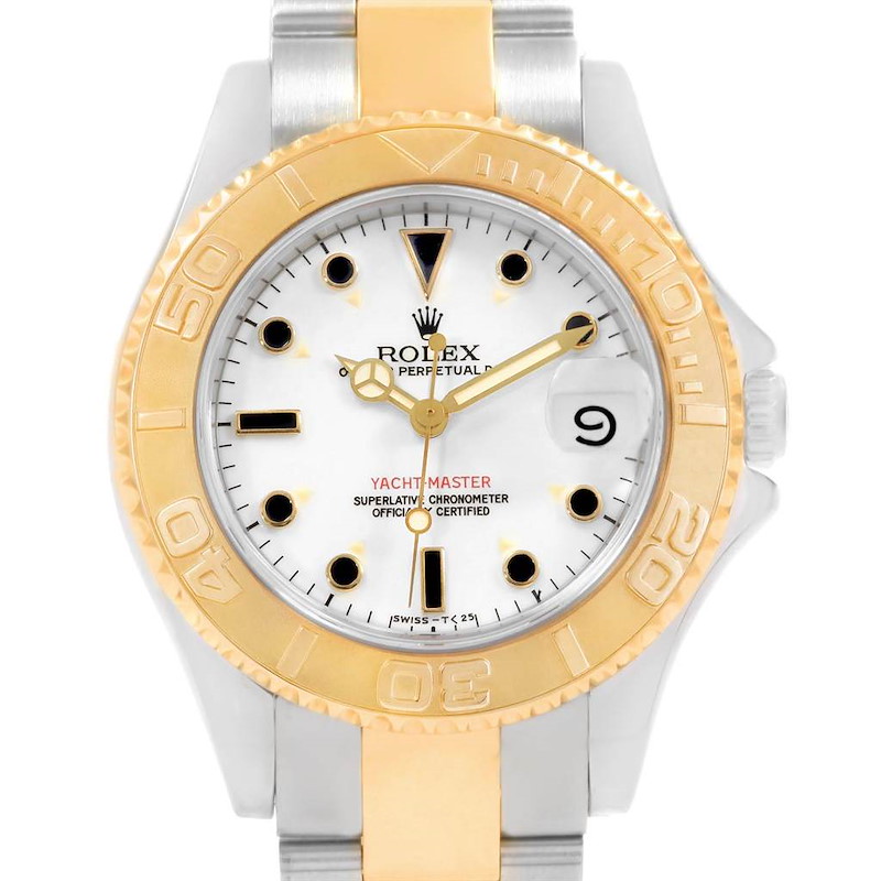 Rolex Yachtmaster 35 Midsize White Dial Steel Yellow Gold Watch 68623 SwissWatchExpo