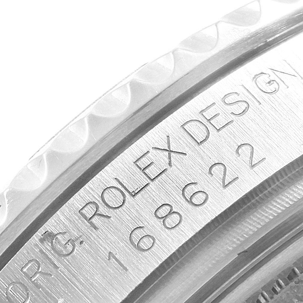 This close-up image features the bezel and part of the casing of a Rolex Yacht-Master 168622 Men's Stainless Steel Silver Dial 168622 Men's Stainless Steel Silver Dial watch, highlighting the engraved model number.
