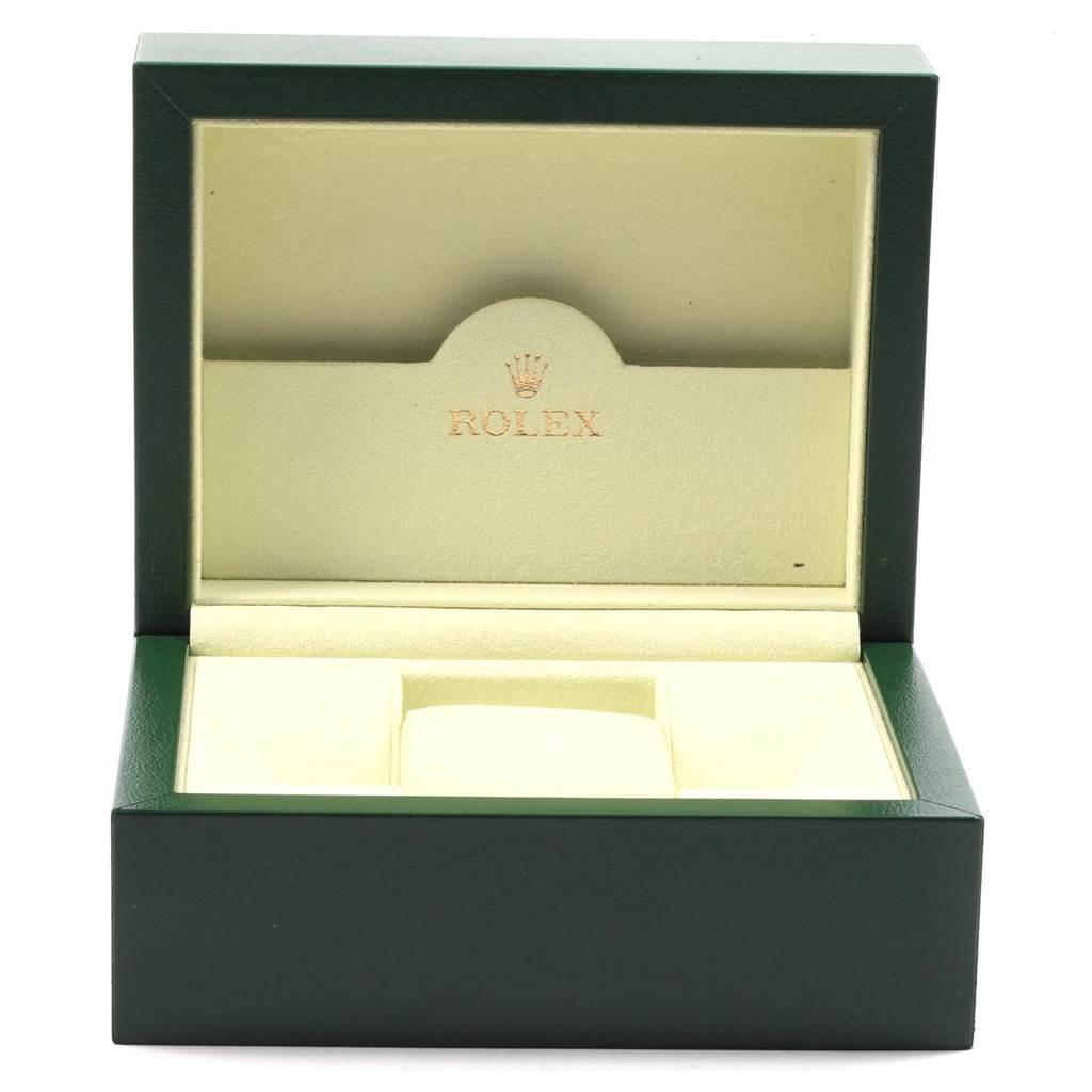 The image shows an open Rolex watch box for the Yacht-Master model, displaying its interior compartments.