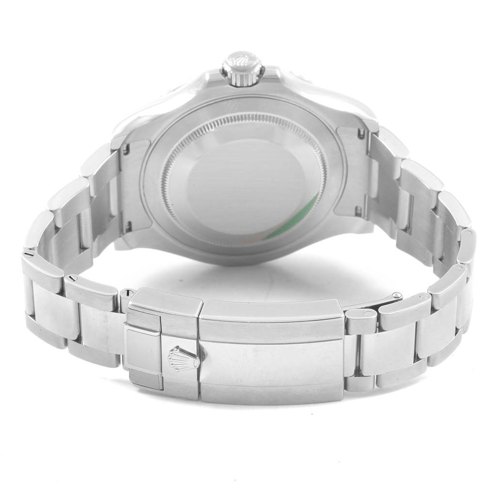 The image shows the back of the Rolex Yacht-Master 116622 Men's Stainless Steel Blue Dial 116622 Men's Stainless Steel Blue Dial watch, focusing on the case back, bracelet, and clasp.