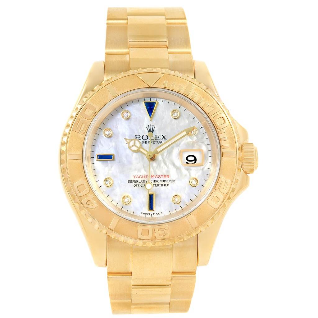 Rolex Yachtmaster Yellow Gold MOP Diamond Sapphire Serti Watch 16628 ...