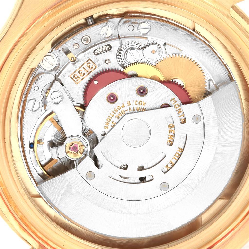 The image shows the movement and internal mechanism of the Rolex Yacht-Master 16628 Men's Yellow Gold Mother of Pearl Dial 16628 Men's Yellow Gold Mother of Pearl Dial watch, viewed from the back.