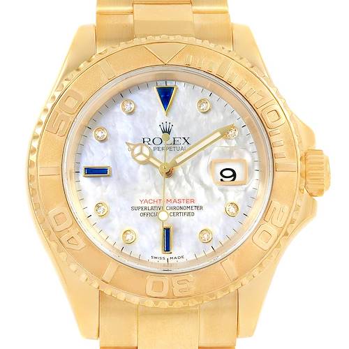 Photo of Rolex Yachtmaster Yellow Gold MOP Diamond Sapphire Serti Watch 16628