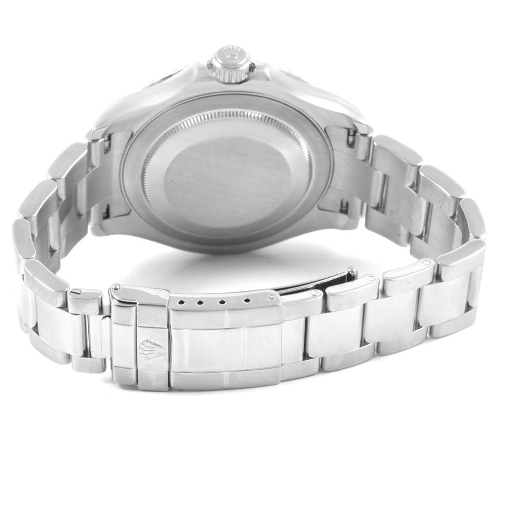 This image shows the back case and bracelet of a Rolex Yacht-Master 16622 Men's Stainless Steel Silver Dial 16622 Men's Stainless Steel Silver Dial watch from a rear angle.