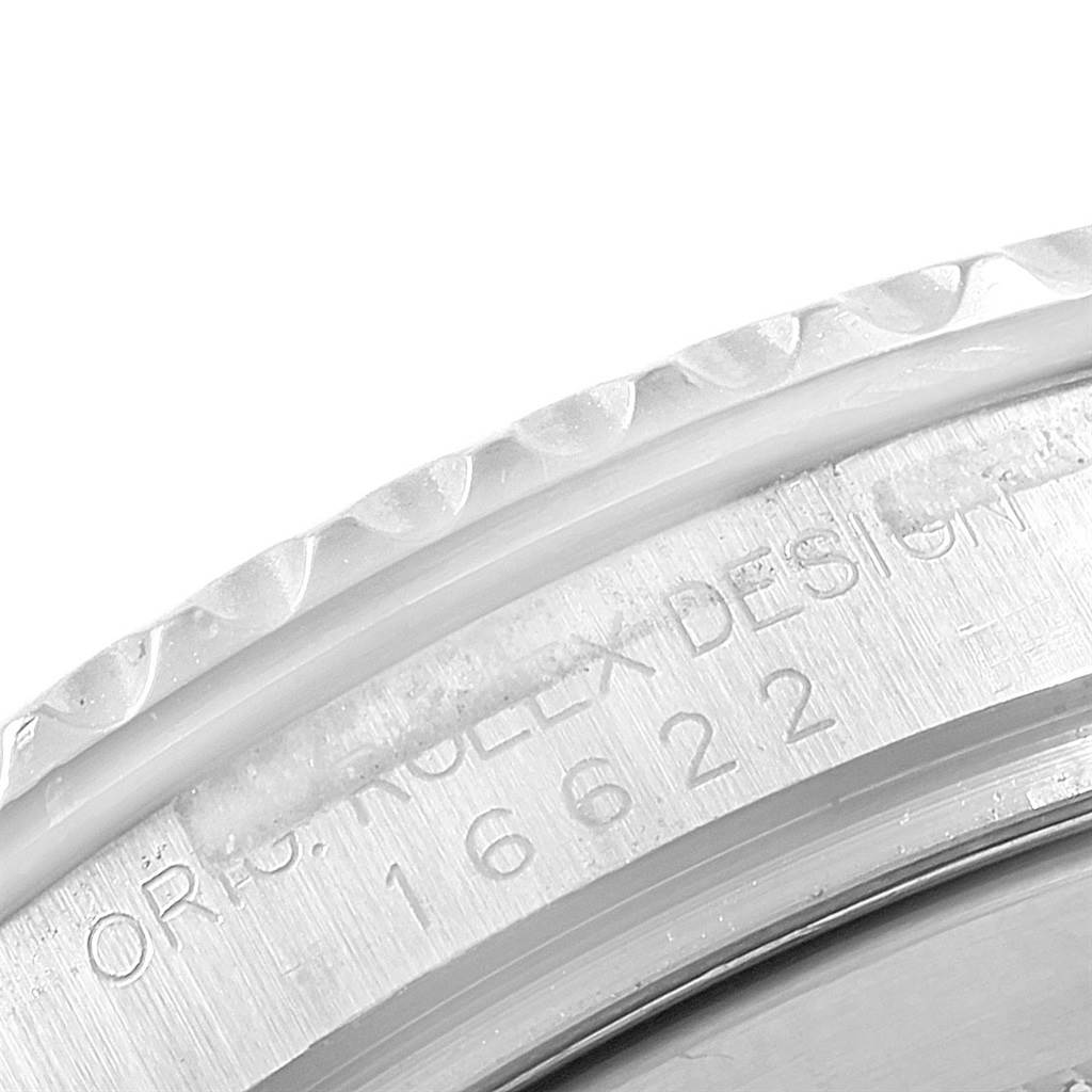 The image shows a close-up of the bezel and model engraving on the Rolex Yacht-Master 16622 Men's Stainless Steel Silver Dial 16622 Men's Stainless Steel Silver Dial watch, displaying model number 16622.