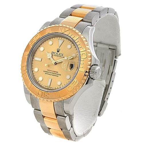 The image shows a Rolex watch, not a Cartier Tank Française, in a three-quarter view, displaying the face and bracelet.